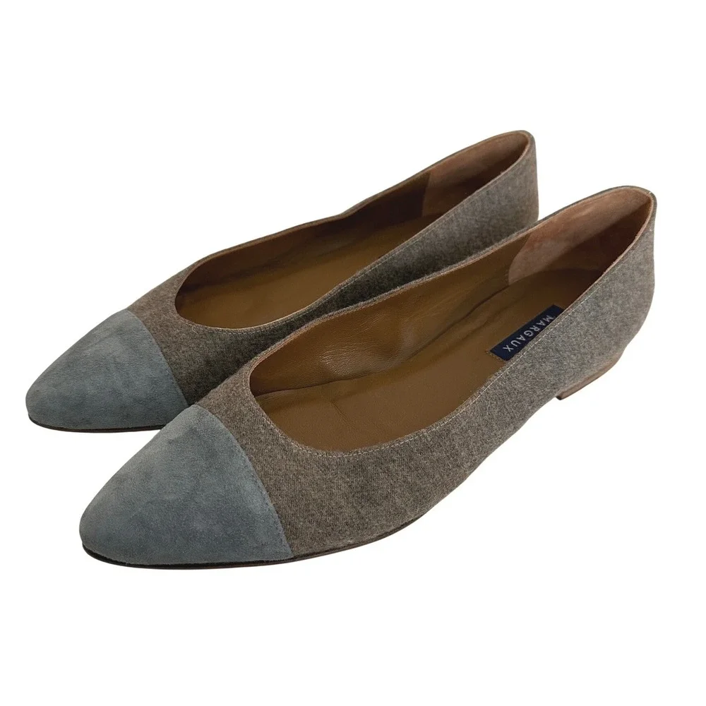 Margaux Women's Brown Blue Wool Suede Cap Toe Pointed Flat Shoes Size 11